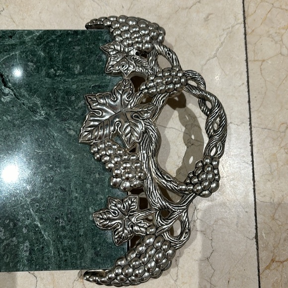 ✨Gorgeous✨Vintage Green Marble Slab✨Charcuterie Board✨Godinger Silver Art Co.✨ - Picture 9 of 12